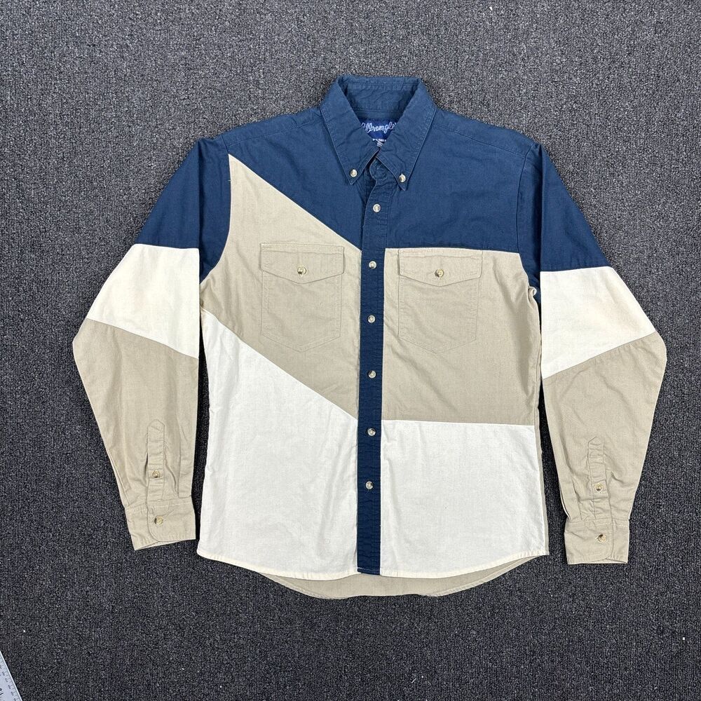 Wrangler Youth Boy's Vintage Brushpopper Blue Colorblock Shirt Size XL 14-16